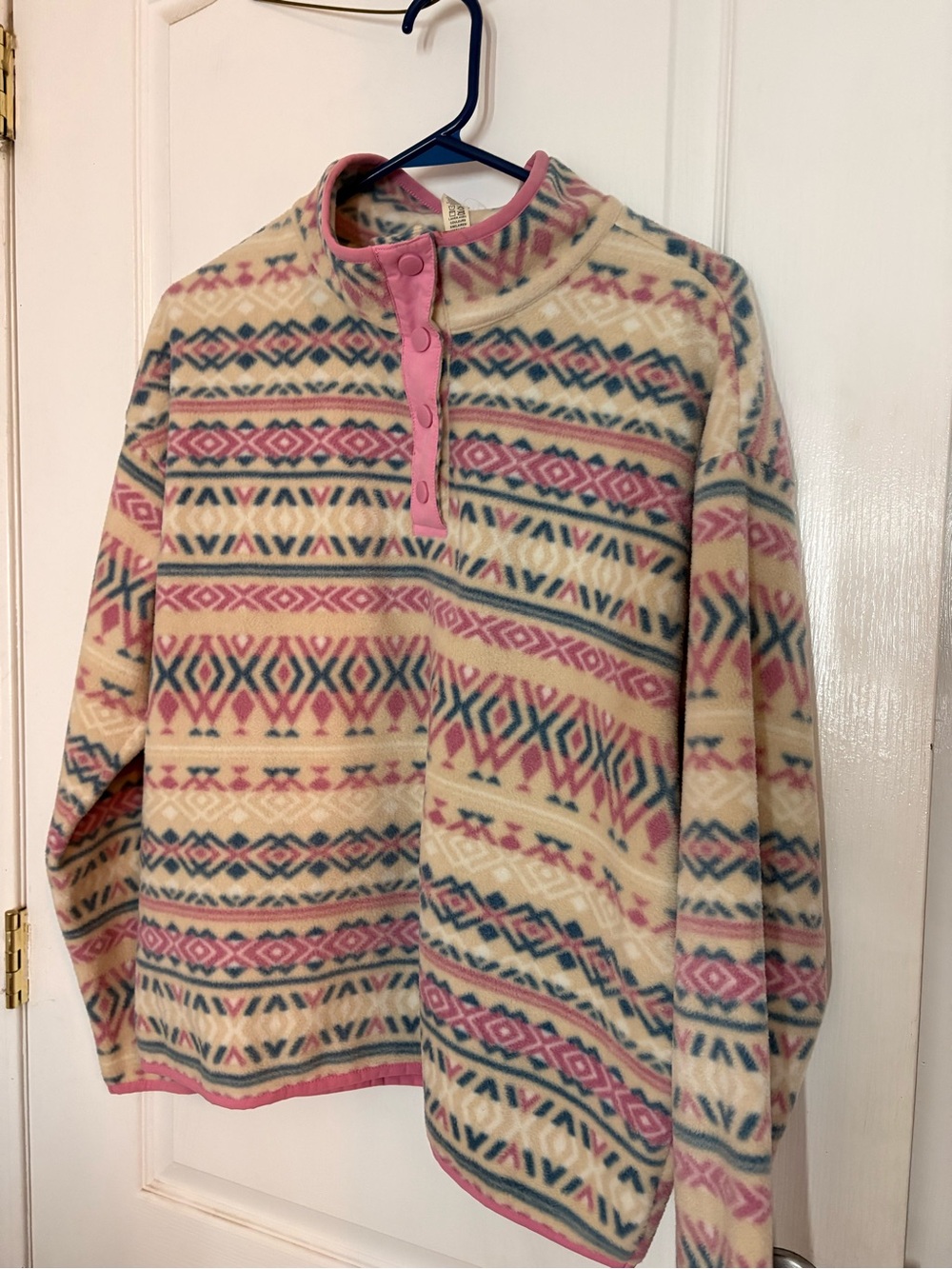Kyodan Cream and Pink Patterned Men’s Zip-Up Fleece Pullover